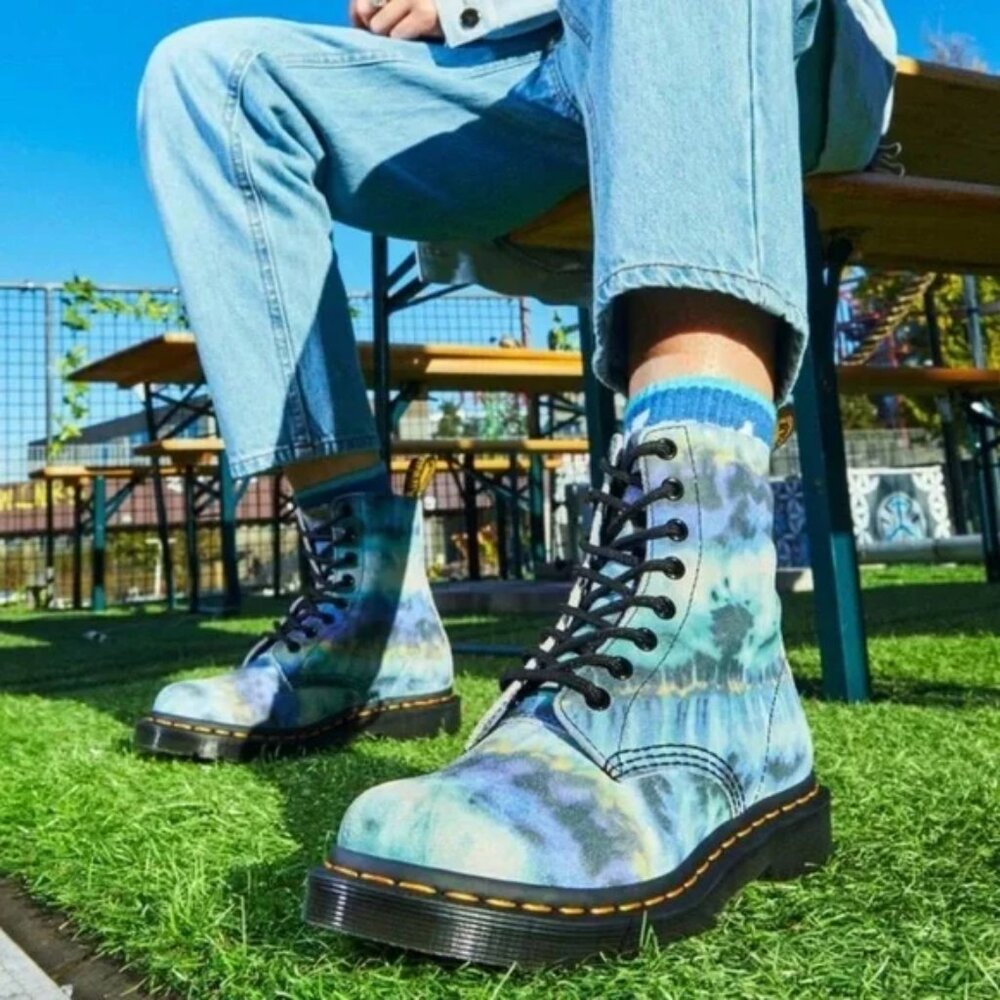 Dr Marten 1460 Pascal Tie Dye Leather‎ Lace Up Boots Suede Blue 6